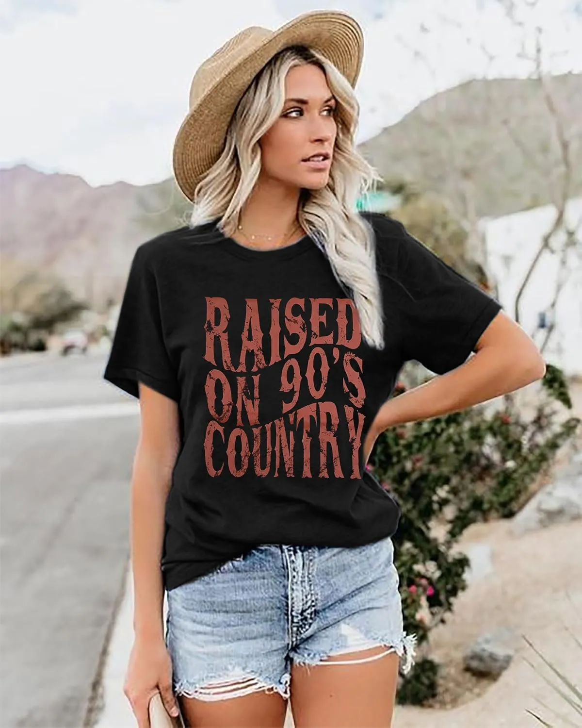 QLIPIN Raised on 90s Country Shirt Womens: Vintage Country Music Shirts Concert Top Casual Short Sleeve Tee Tops