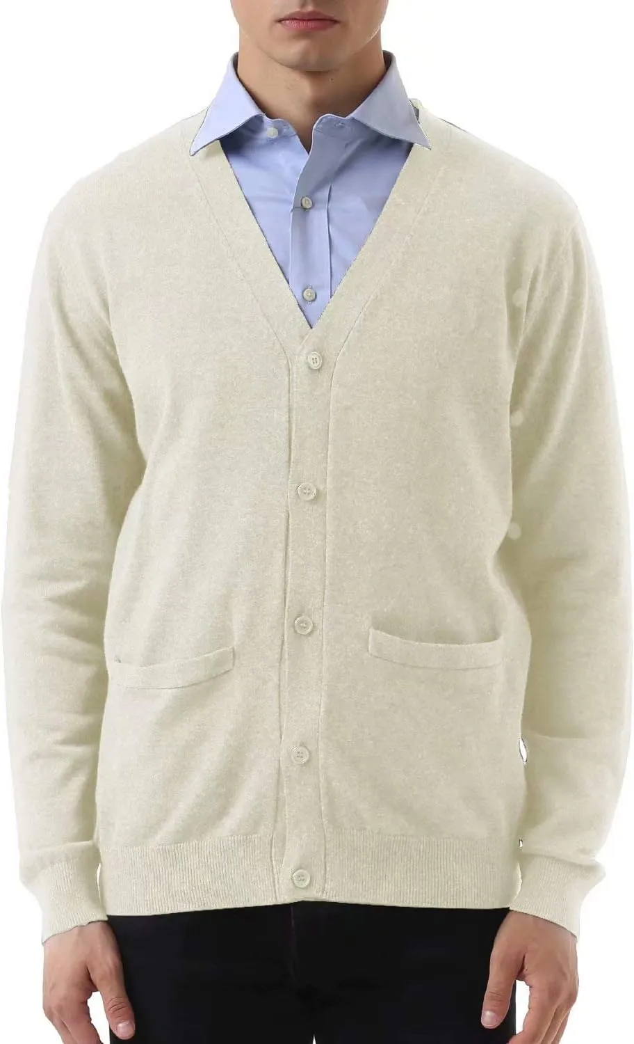 QUALFORT Men's 100% Cotton Cardigan Sweater Casual V-Neck Button Down Knitted Outerwear with Pockets