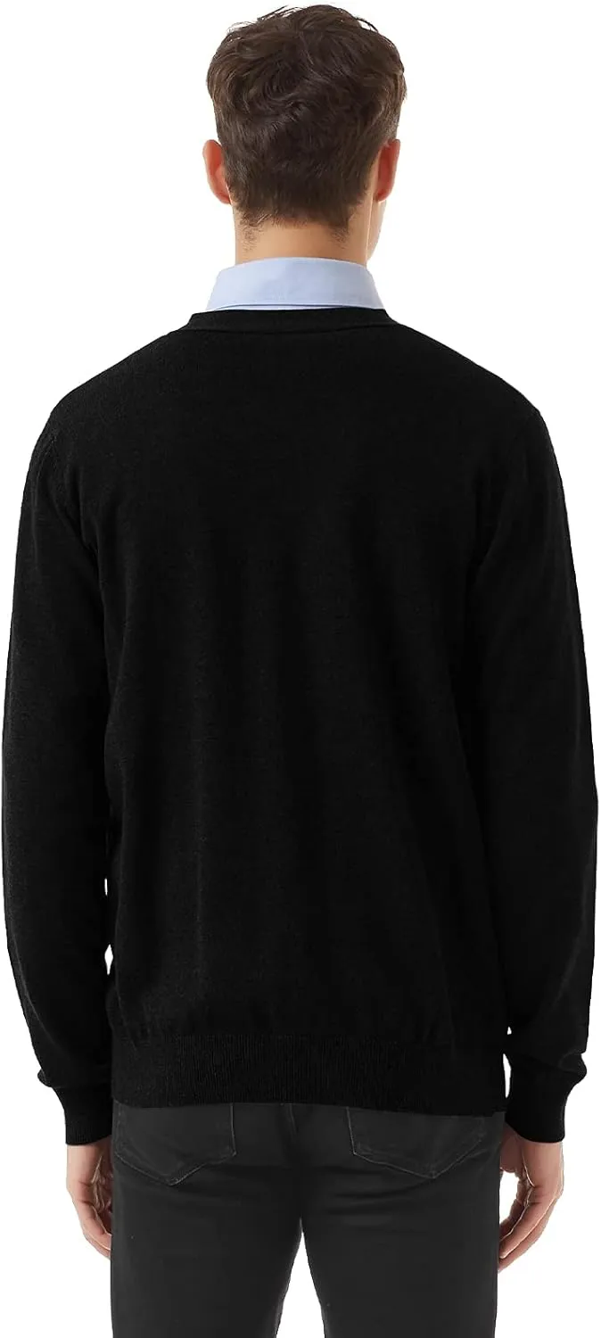 QUALFORT Men's 100% Cotton Cardigan Sweater Casual V-Neck Button Down Knitted Outerwear with Pockets