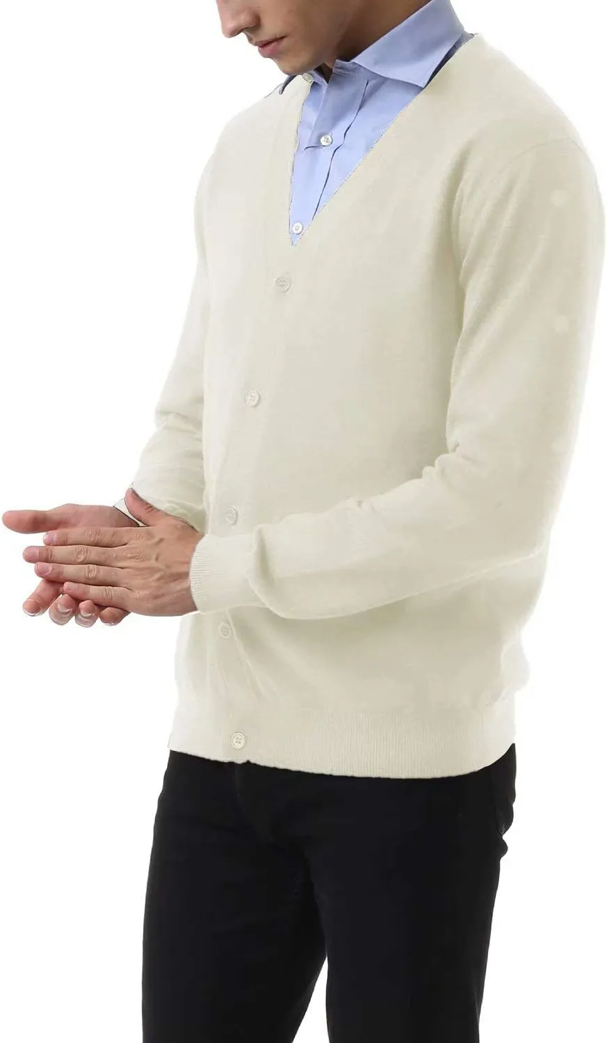 QUALFORT Men's 100% Cotton Cardigan Sweater Casual V-Neck Button Down Knitted Outerwear with Pockets