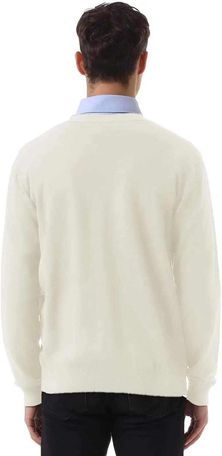 QUALFORT Men's 100% Cotton Cardigan Sweater Casual V-Neck Button Down Knitted Outerwear with Pockets