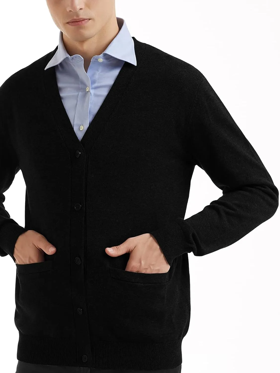 QUALFORT Men's 100% Cotton Cardigan Sweater Casual V-Neck Button Down Knitted Outerwear with Pockets