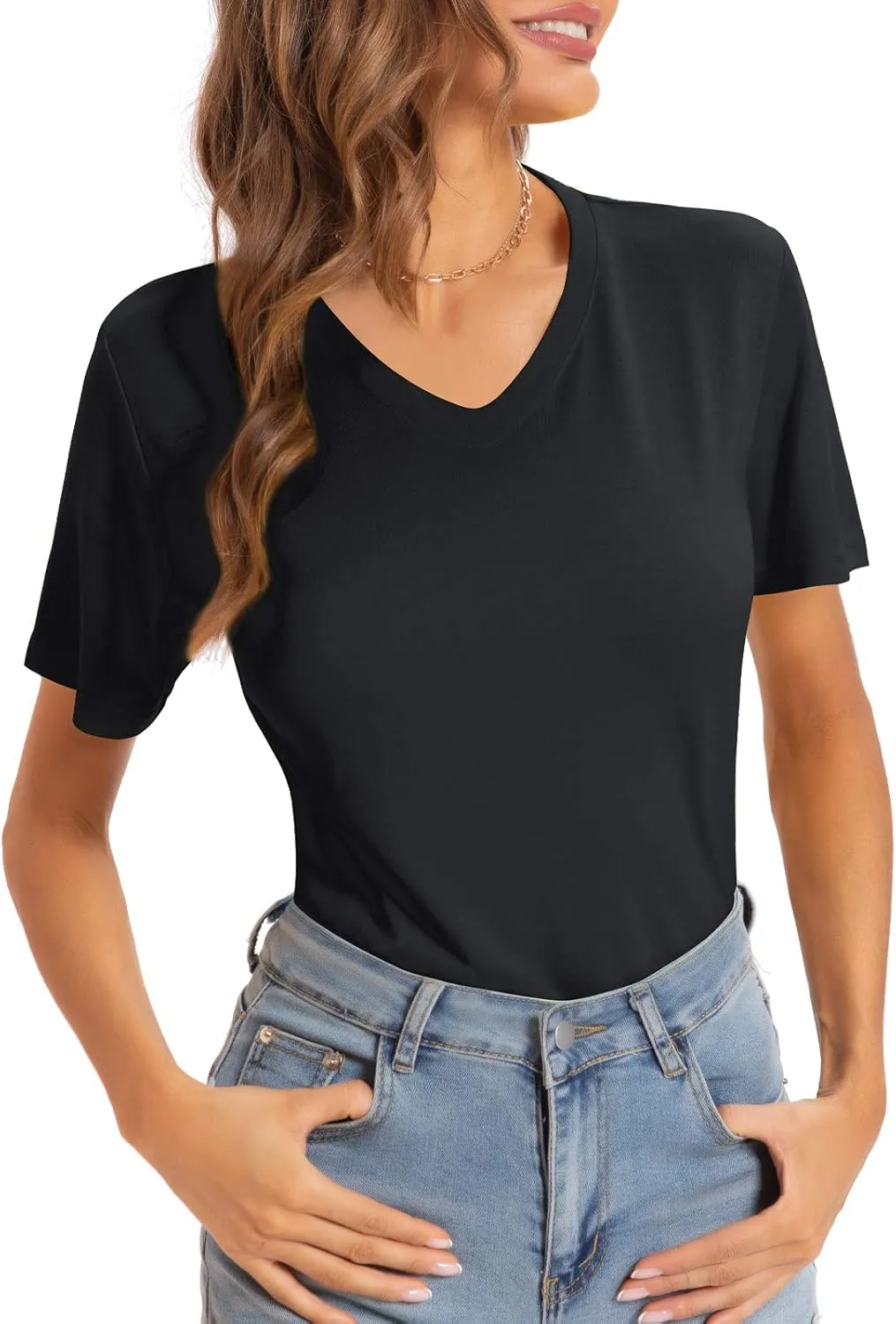 QUALFORT Women's V Neck T-Shirt Women