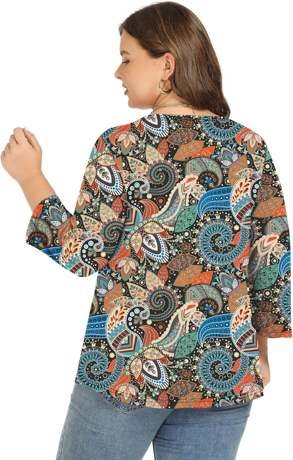 Rapbin Womens Plus Size 3/4 Length Sleeve Tops Boat Neck Loose Fit Tee Tunic Blouse XL-5XL