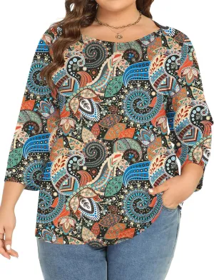 Rapbin Womens Plus Size 3/4 Length Sleeve Tops Boat Neck Loose Fit Tee Tunic Blouse XL-5XL