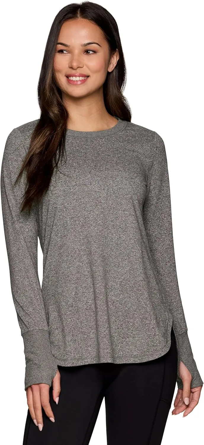 RBX Activewear Women's Yoga Tunic Top, Relaxed Fit Lightweight Buttery Soft Crewneck Long Sleeve Tee with Ribbed Trim