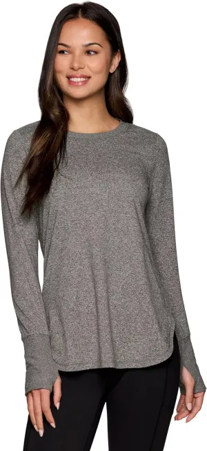 RBX Activewear Women's Yoga Tunic Top, Relaxed Fit Lightweight Buttery Soft Crewneck Long Sleeve Tee with Ribbed Trim