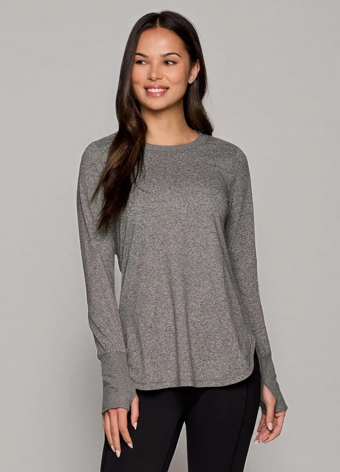 RBX Activewear Women's Yoga Tunic Top, Relaxed Fit Lightweight Buttery Soft Crewneck Long Sleeve Tee with Ribbed Trim