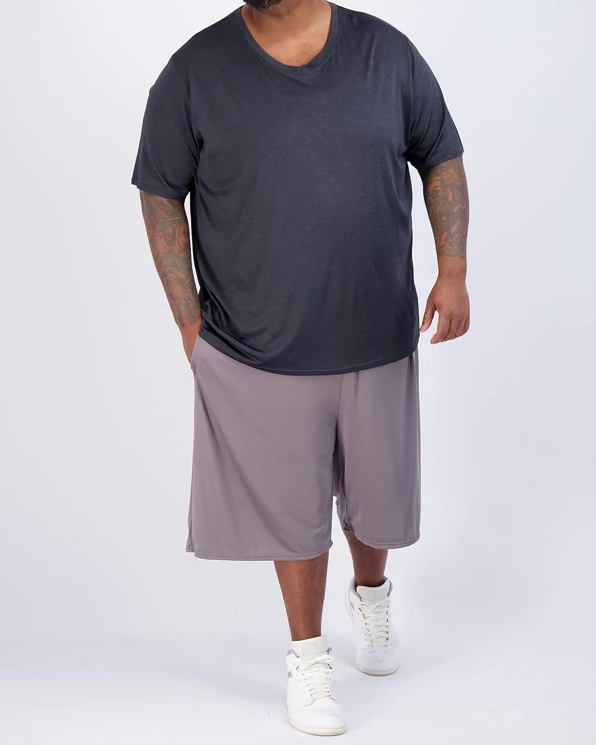 Real Essentials 3 Pack: Mens Big & Tall V-Neck Short-Sleeve Tech Stretch Dry-Fit T-Shirt (3X Tall-5X Tall)