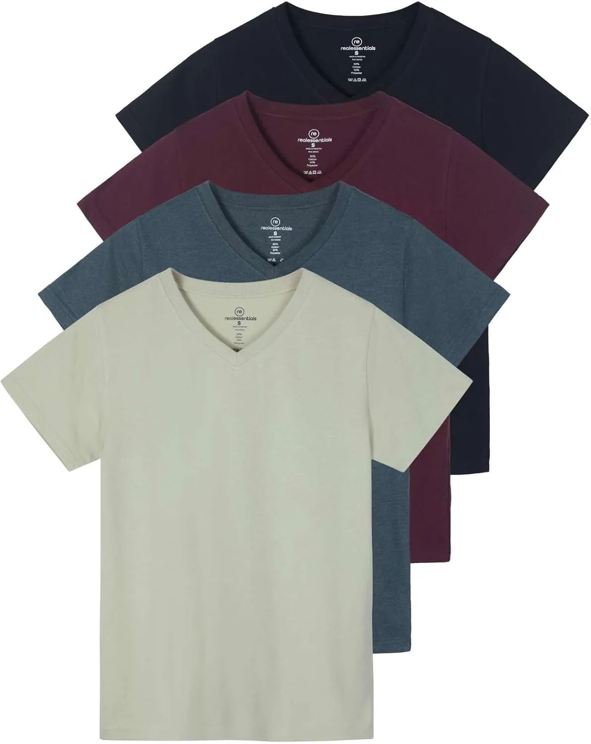 Real Essentials 4 Pack: Women's Classic-Fit Cotton Short-Sleeve V-Neck T-Shirt (Available in Plus Size)