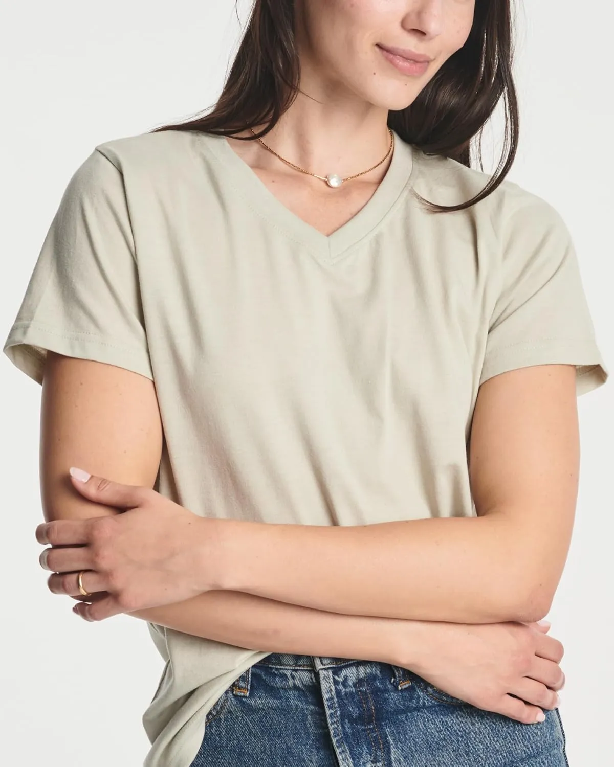 Real Essentials 4 Pack: Women's Classic-Fit Cotton Short-Sleeve V-Neck T-Shirt (Available in Plus Size)