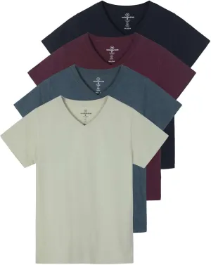 Real Essentials 4 Pack: Women's Classic-Fit Cotton Short-Sleeve V-Neck T-Shirt (Available in Plus Size)