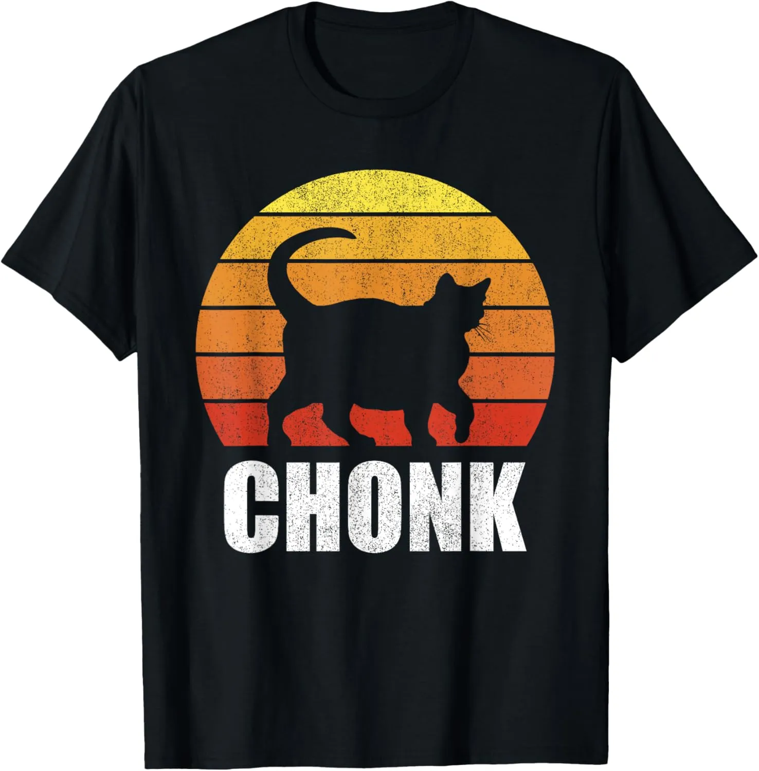 Retro Vintage Sunset Funny Fat Cats Meme Chonk Cat T-Shirt