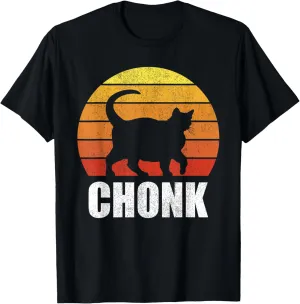 Retro Vintage Sunset Funny Fat Cats Meme Chonk Cat T-Shirt