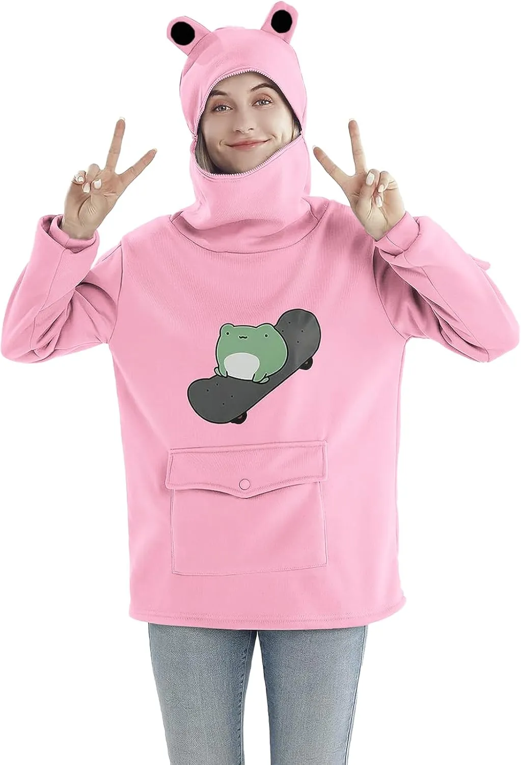 RGOSME Frog Hoodie Teen Girls Cute Oversized Graphic Hoodies Women Sweatshirt Cosplay Costume Pullover Tops