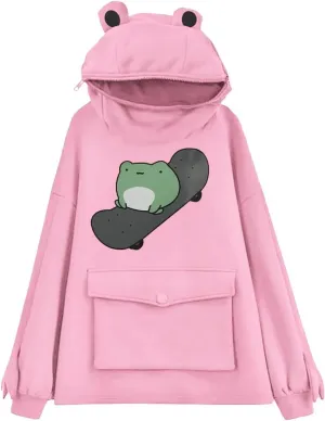 RGOSME Frog Hoodie Teen Girls Cute Oversized Graphic Hoodies Women Sweatshirt Cosplay Costume Pullover Tops