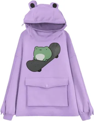 RGOSME Frog Hoodie Teen Girls Cute Oversized Graphic Hoodies Women Sweatshirt Cosplay Costume Pullover Tops