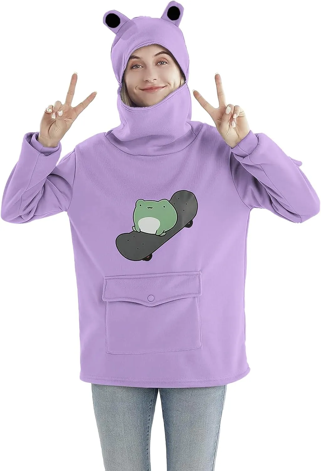 RGOSME Frog Hoodie Teen Girls Cute Oversized Graphic Hoodies Women Sweatshirt Cosplay Costume Pullover Tops