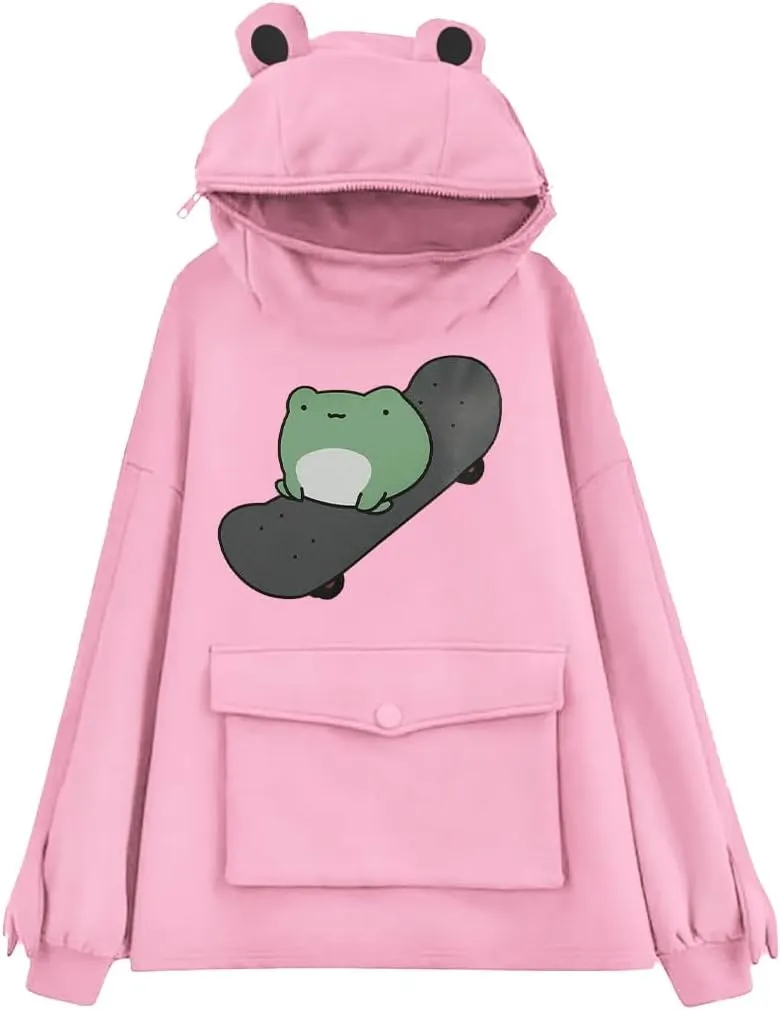 RGOSME Frog Hoodie Teen Girls Cute Oversized Graphic Hoodies Women Sweatshirt Cosplay Costume Pullover Tops