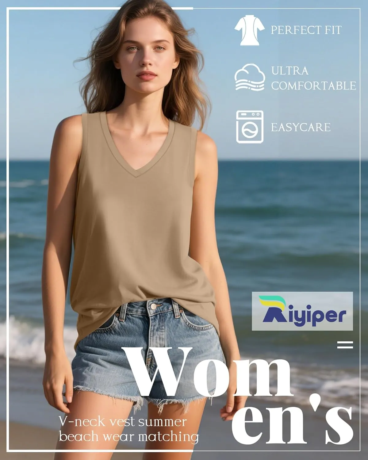 Riyiper 4 Pack Women's Tank Tops 2025 V Neck Shirts Casual Sleeveless Loose Fit Cotton Summer Basic Tee