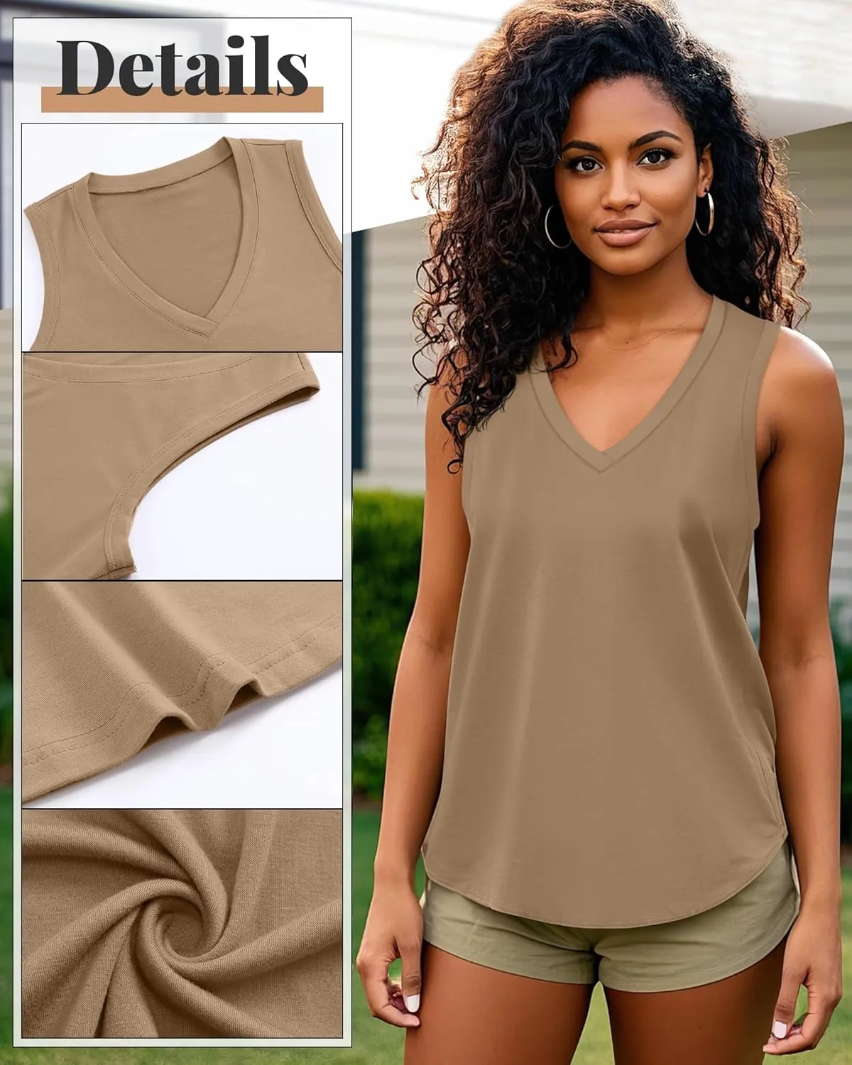 Riyiper 4 Pack Women's Tank Tops 2025 V Neck Shirts Casual Sleeveless Loose Fit Cotton Summer Basic Tee