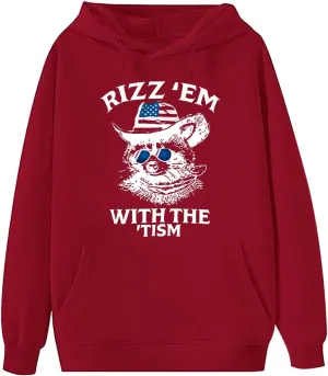 Rizz Em With The Tism Hoodie, Rizz Em With The Tism Funny Raccoon Meme Hoodie, Unisex Funny Raccoon Pullover Hoodie