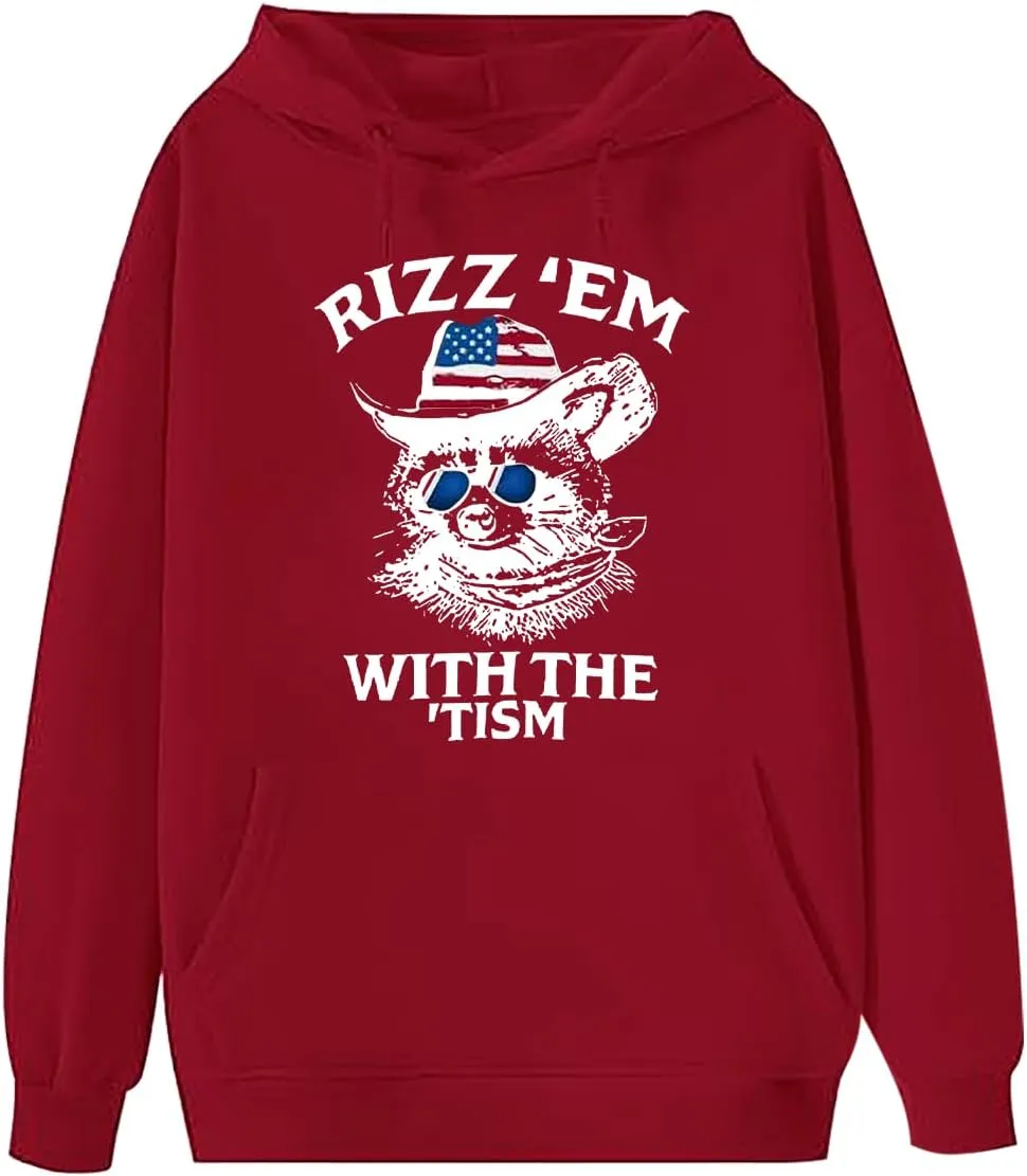 Rizz Em With The Tism Hoodie, Rizz Em With The Tism Funny Raccoon Meme Hoodie, Unisex Funny Raccoon Pullover Hoodie