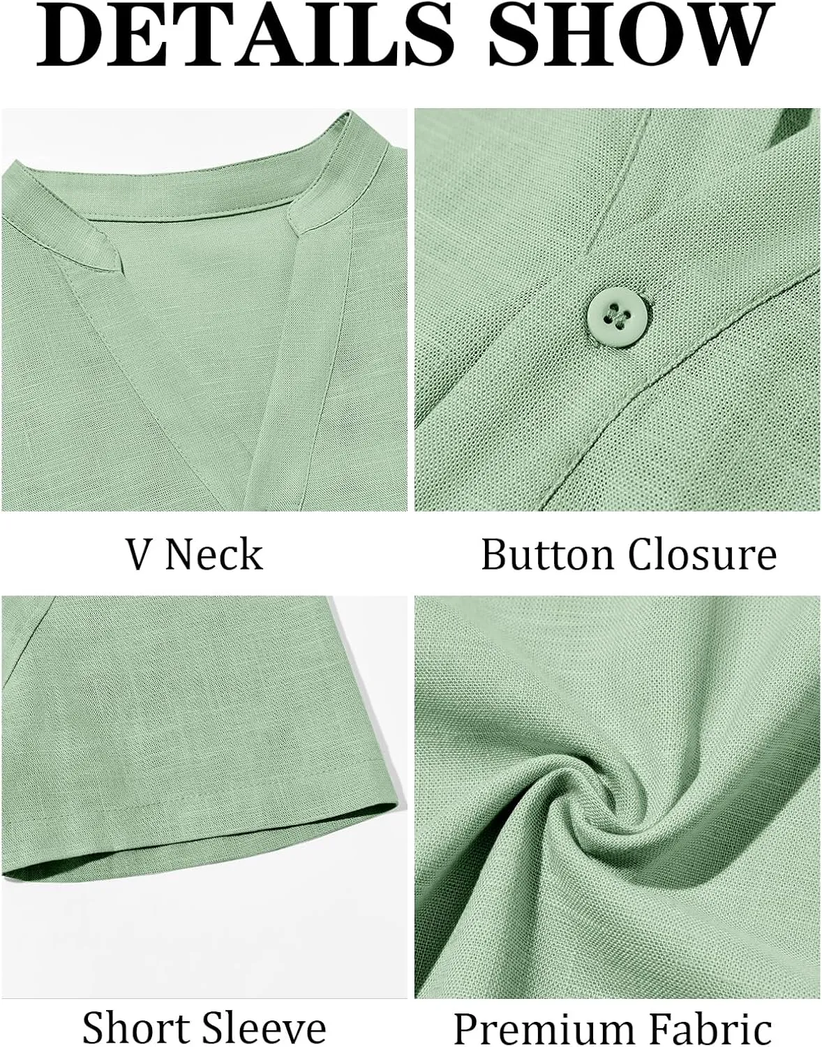 Runcati Mens Casual Henley Shirts Linen Short Sleeve V Neck Band Collar Shirt Beach Summer Hippie Lightweight Tops
