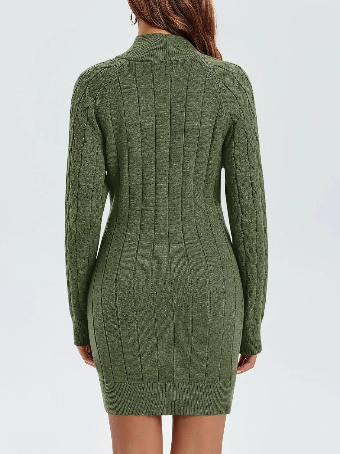 Saodimallsu Womens Cable Knit Sweater Dress Half Zip Long Sleeve Sexy Bodycon Mock Neck Chunky Mini Dresses