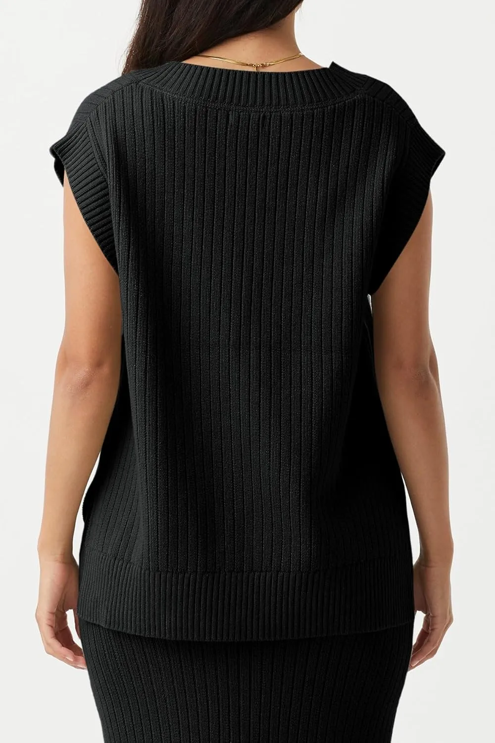 Saodimallsu Womens V Neck Sweater Vest Oversized Ribbed Knit Sleeveless Casual Loose Fit Pullover Tank Top