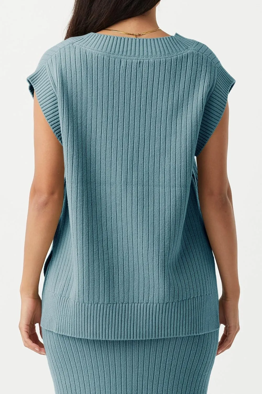 Saodimallsu Womens V Neck Sweater Vest Oversized Ribbed Knit Sleeveless Casual Loose Fit Pullover Tank Top