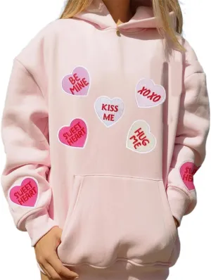 Sastianaen Cute Heart Hoodies for Women Y2k Oversized Embroidered Hoodies Vintage Pullover Sweatshirt Streetwear