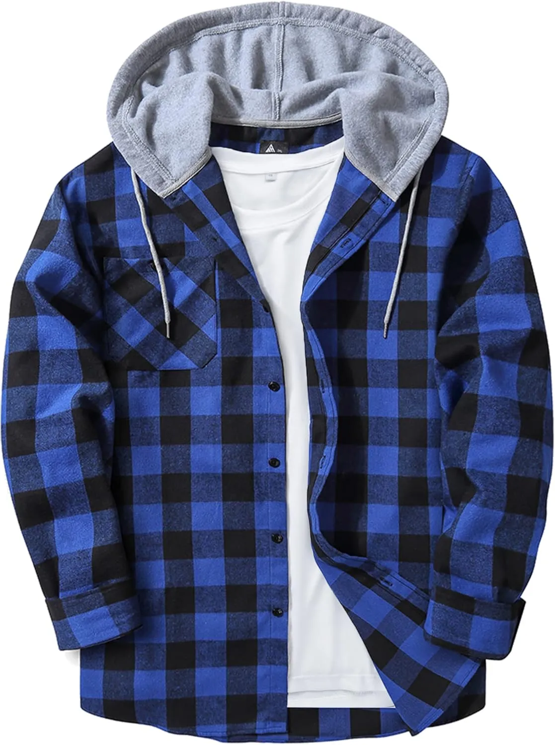 SCODI Mens Flannel Hoodie Shirt Casual Button Down Plaid Jacket Shirts Stylish Long Sleeve Shirts with Pocket