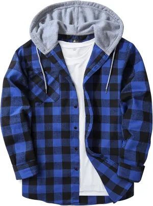 SCODI Mens Flannel Hoodie Shirt Casual Button Down Plaid Jacket Shirts Stylish Long Sleeve Shirts with Pocket