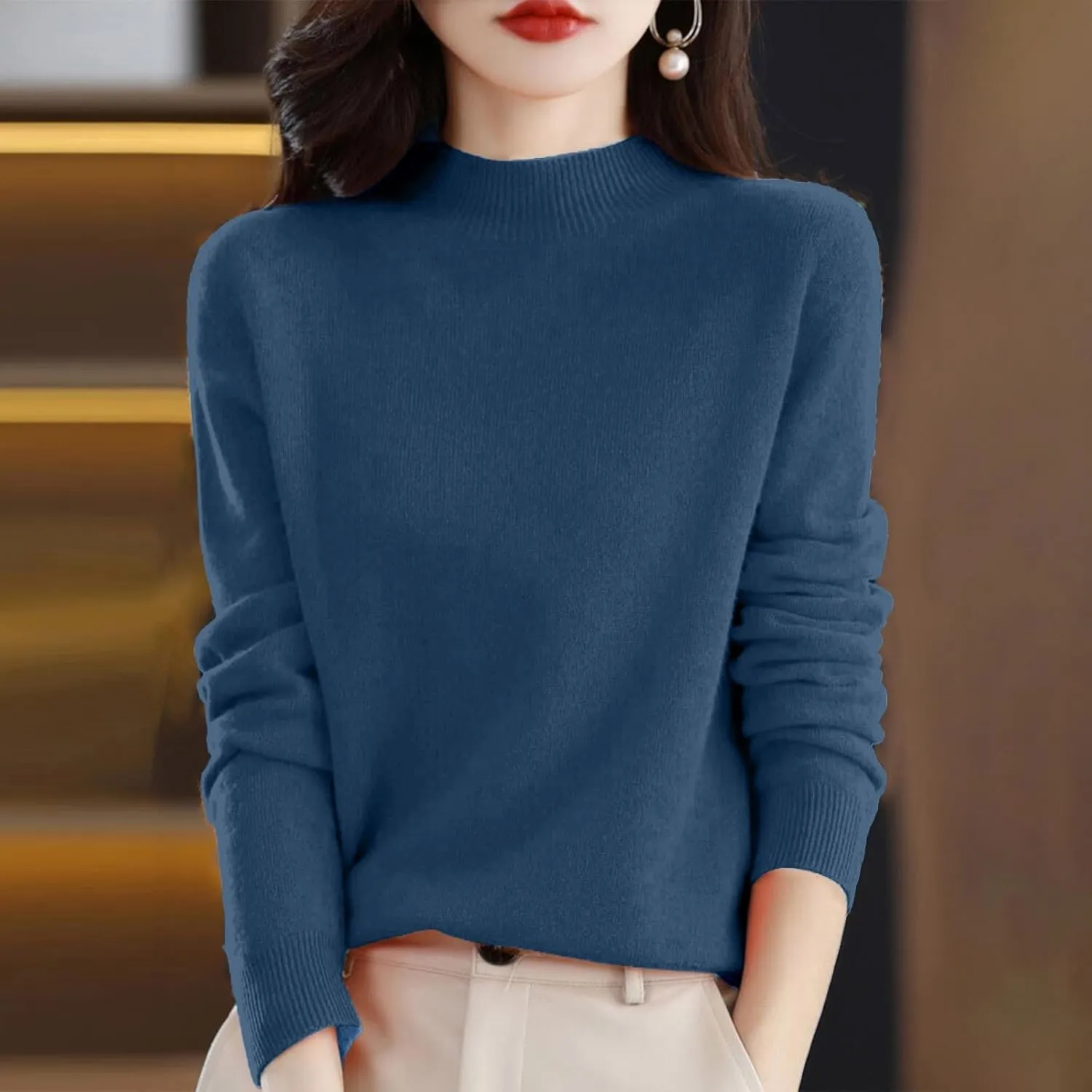 SERYU Cashmere Sweaters for Women Half Turtleneck Long Sleeve Jumper Knitted Pullover Warm Cashmere Sweater Tops