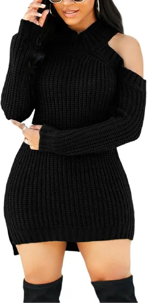 sexycherry Sweater Dresses for Women Casual Sexy Off Shoulder Long Sleeve Knit Pullover Winter Pullover Dress