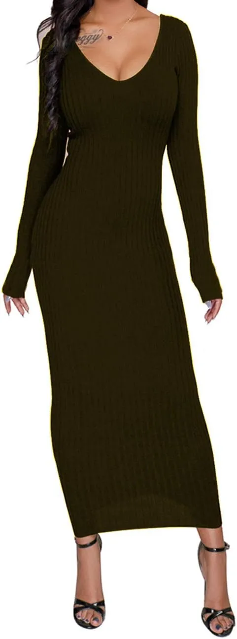 SheKiss Women's Off Shoulder Long Sleeves Bodycon Sweater Dress Sexy Knit Slim Cardigans