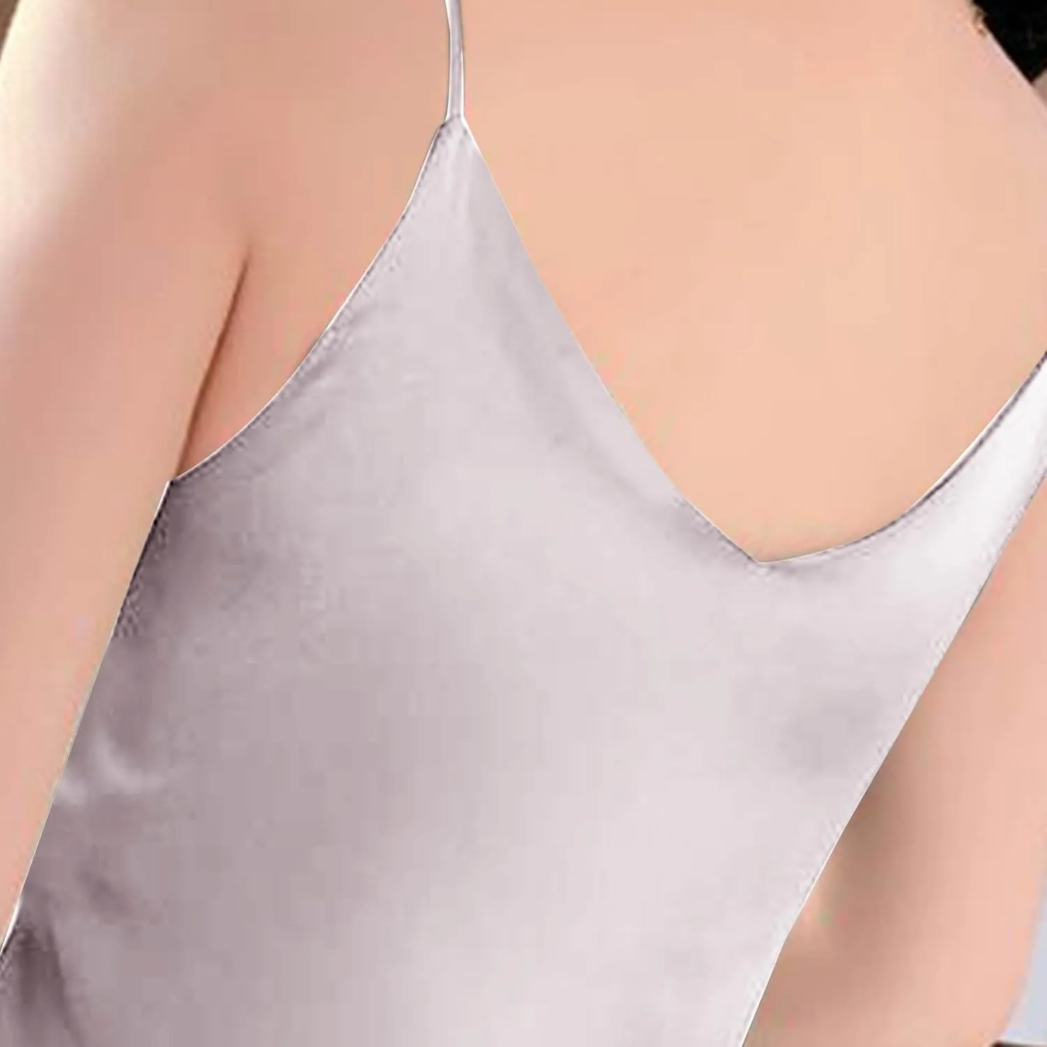 Silk Satin Tank Tops for Women V Neck Camisole Sleeveless Cami Tops Spaghetti Strap Dressy Casual Blouses Basic Tee