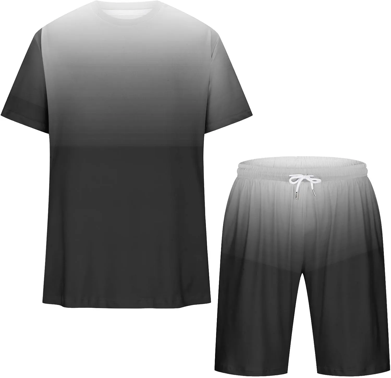 Sinzelimin Sport Casual Set for Men Two Piece Tracksuit O-Neck Short Sleeves Tees Shirts Shorts Sweatpant Jogger Workout Suit