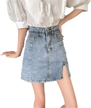 Skirts Women Mini Denim Spring Slit Fashion High Waisted Sexy Vintage Loose Denim Streetwear