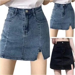 Skorts Skirts for Women Trendy Denim Casual Mini Skirt Side Slit High Waist Slim Fit Stretchy Teen Girls Jean Shorts