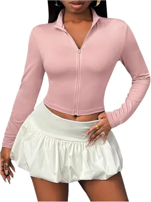 SOLY HUX Women's Full Zip Workout Running Crop Tops Athletic Jacket Long Sleeve Yoga Cropped Tee Shirts