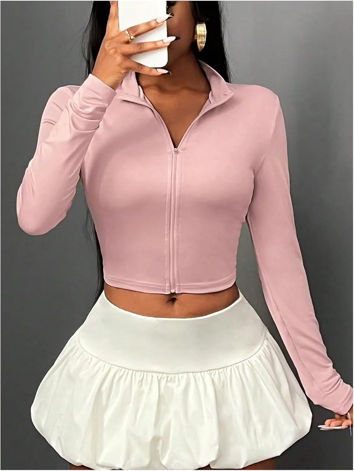 SOLY HUX Women's Full Zip Workout Running Crop Tops Athletic Jacket Long Sleeve Yoga Cropped Tee Shirts