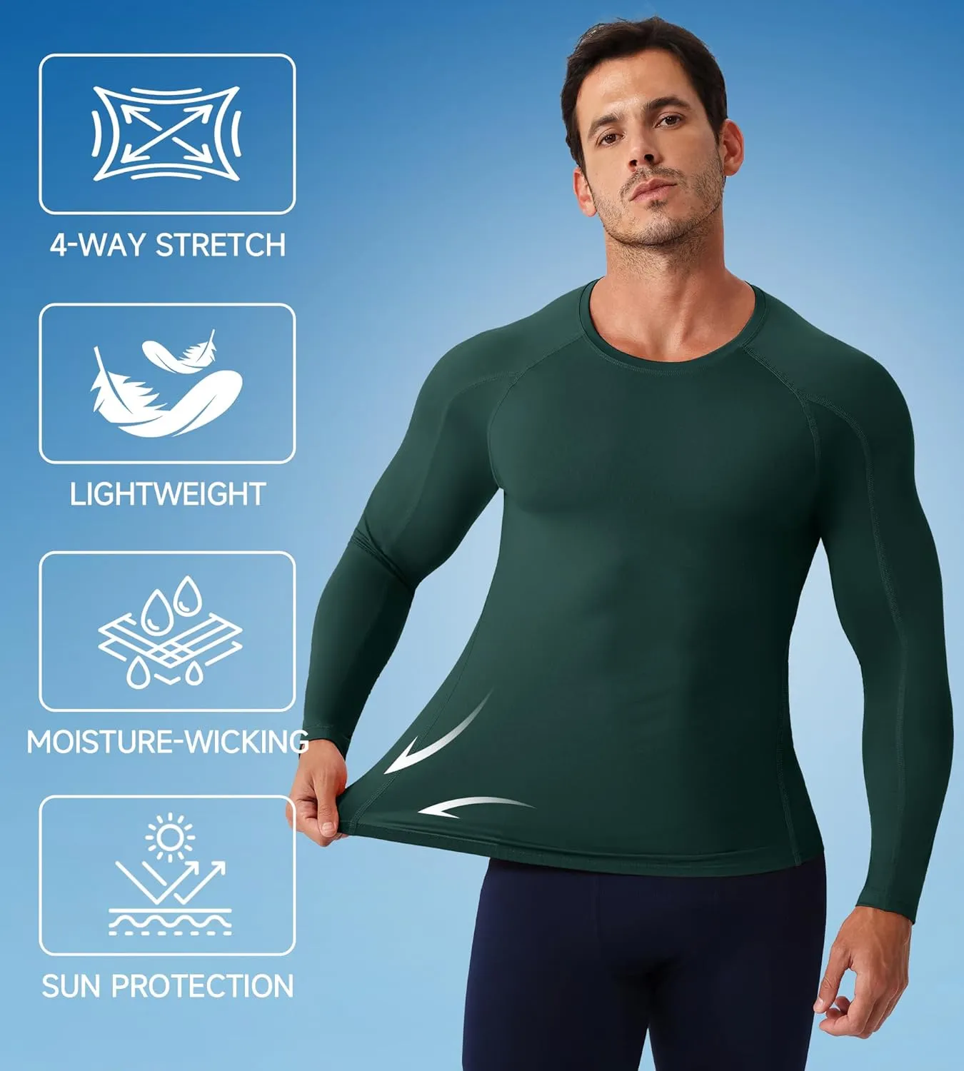 SPVISE Compression Shirt Men Long Sleeve, Cool Dry Men's Athletic Workout Running T-Shirt Tops, Sports Rash Guard Base Layer