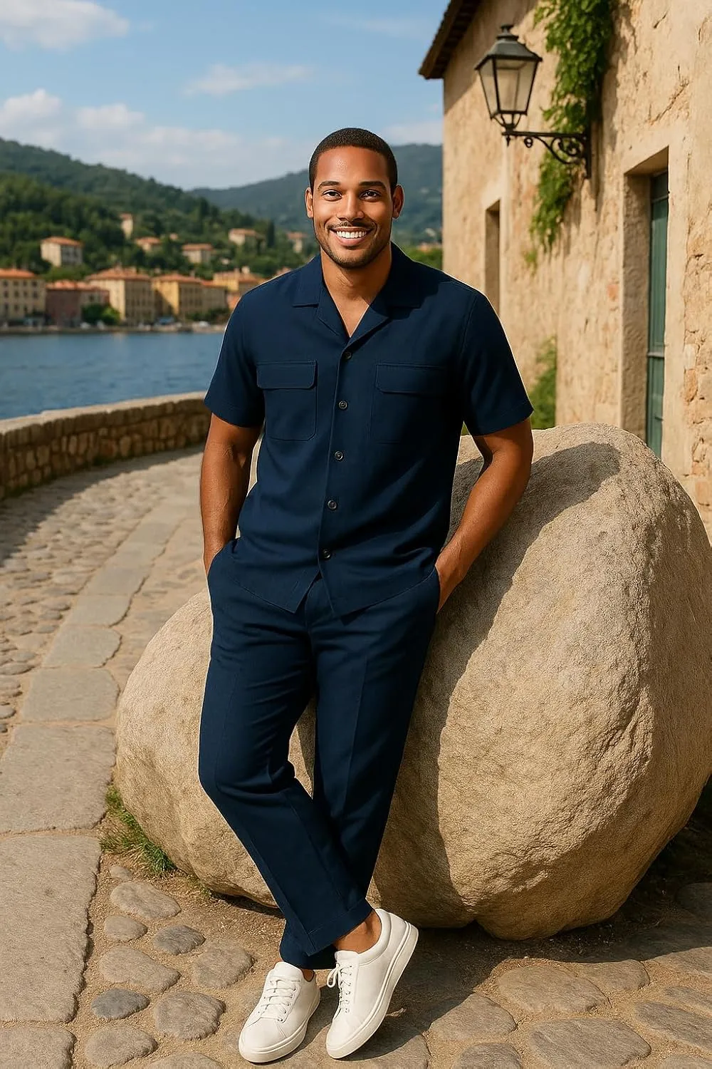 STACY ADAMS Men's Linen Shirt Pant Set