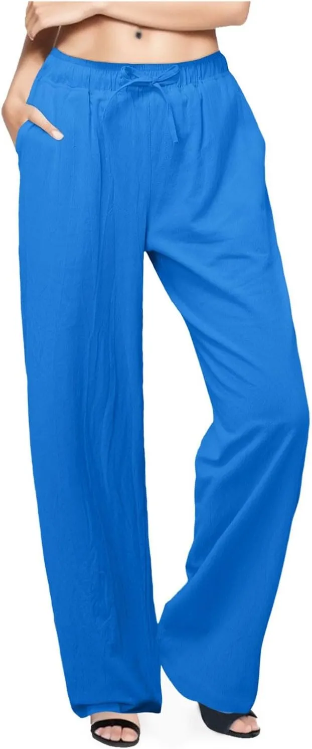 Stretchy Pants for Women Solid Color Lightweight Beach Drawstring Elastic High Waist Pants Straight Leg Casual Loose Trousers