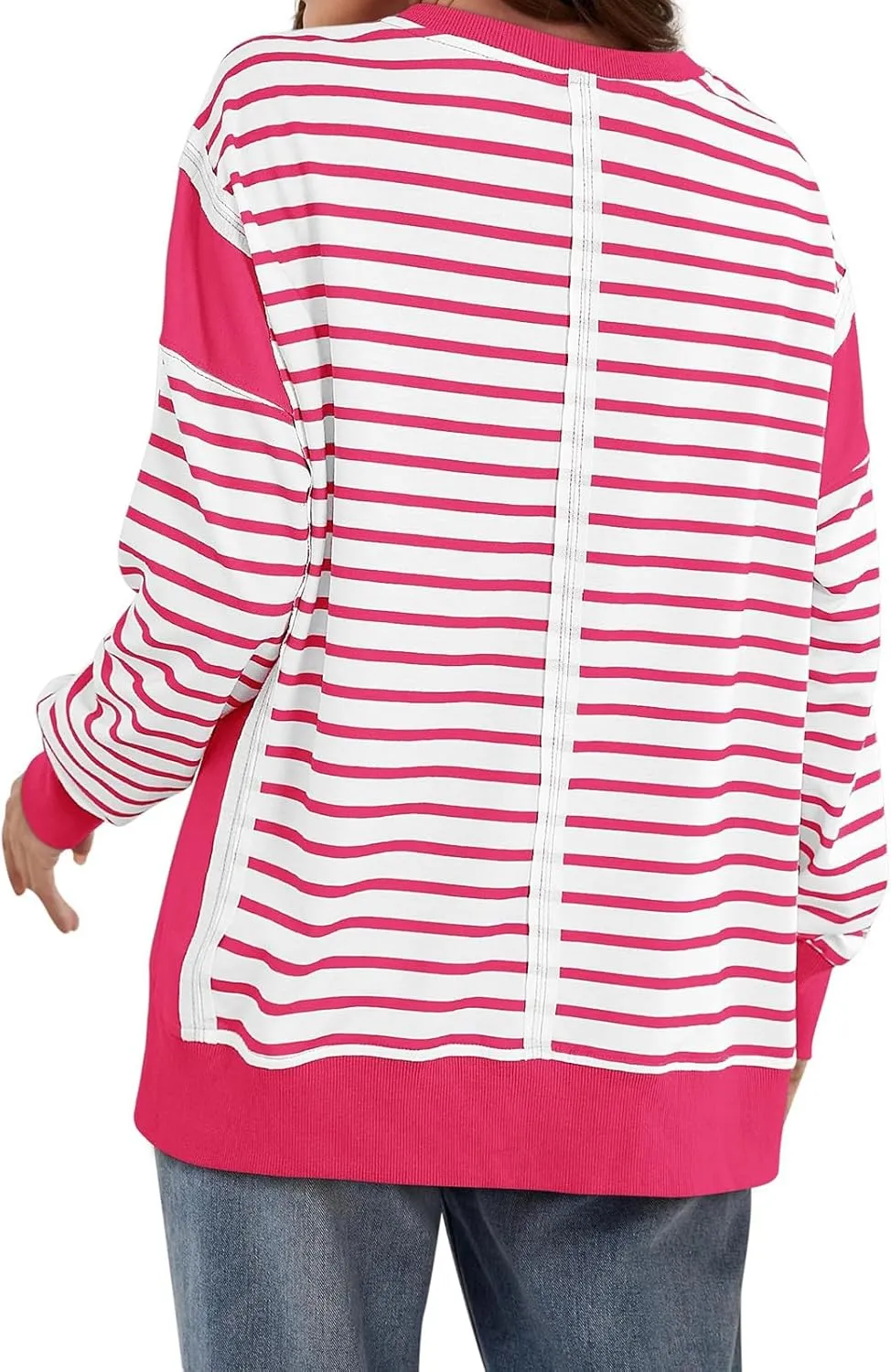 Striped Crew Neck Sweatshirts Women Cute Preppy Teen Girls Sweatshirts Comfy Y2k Fall Outfits Tops