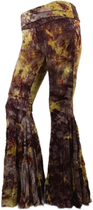 SugarRock Women Paisley Palazzo Hippie Pants Fold-Over Waist Bell Bottom Leg