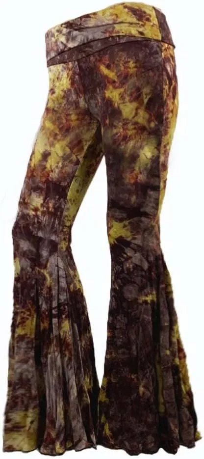 SugarRock Women Paisley Palazzo Hippie Pants Fold-Over Waist Bell Bottom Leg