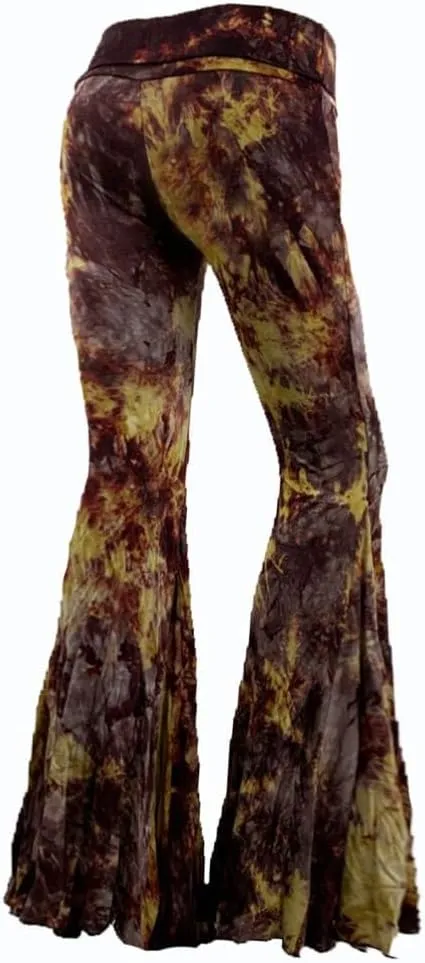 SugarRock Women Paisley Palazzo Hippie Pants Fold-Over Waist Bell Bottom Leg